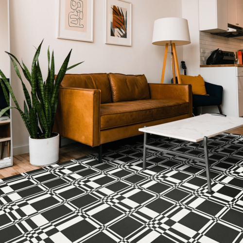 black and white plaid non slip rugs made in america - True USA Co