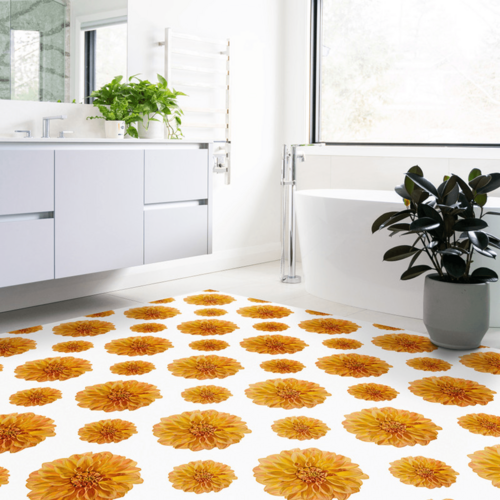 orange flower non slip vinyl rugs made in america - True USA Co